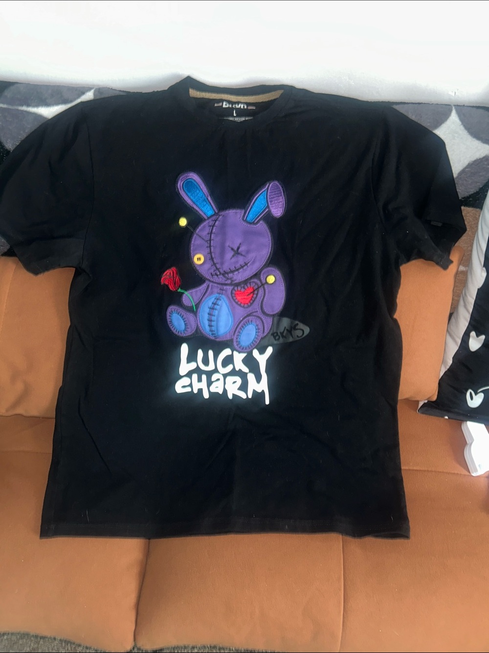 Men’s Black Short-Sleeve Tee with Purple Bunny Graphic - Lucky Charm